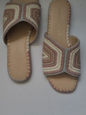 Marc Fisher Braided Slide Sandals in Pink and Cream with Gray Trim